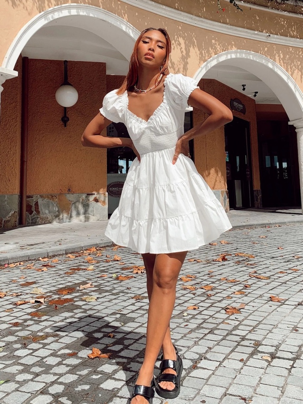 NWT Princess Polly Daniela White Tiered‎ Puff Sleeve Mini Dress